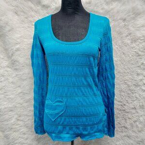 Anna Scott Women's Blue Long Sleeves Disco Tee Top Size M